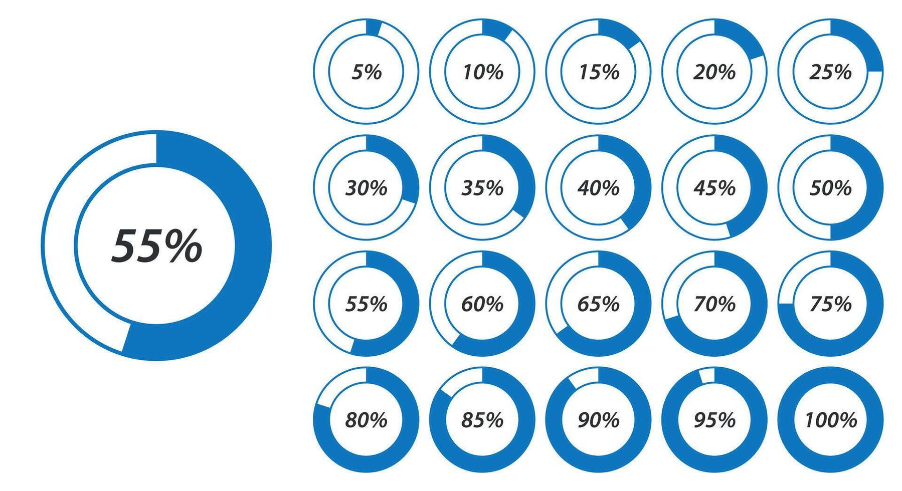 Blue Circular Percentage Progress Chart Set with Various Levels vector