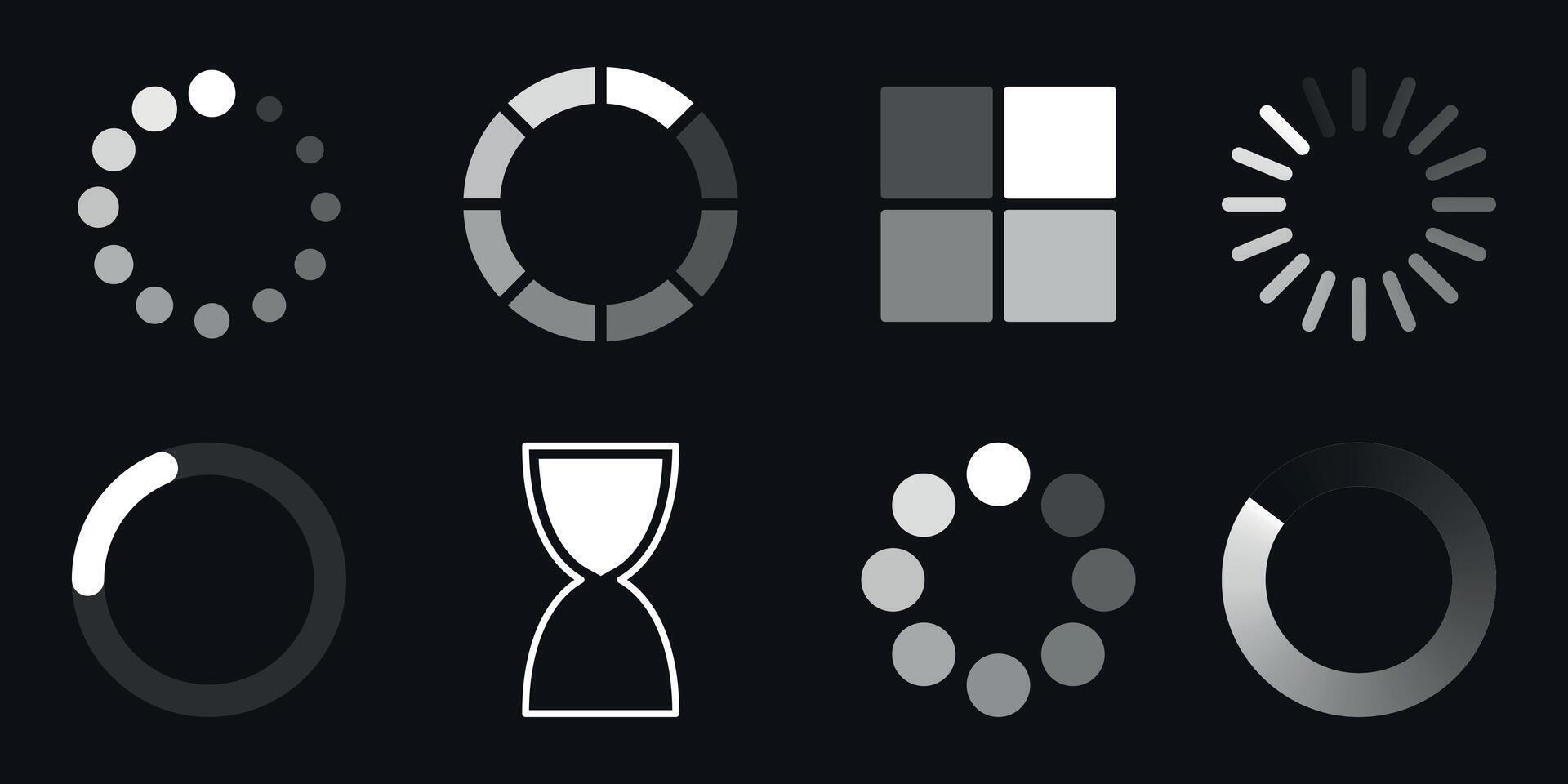 Collection of Black and White Loading Icons vector