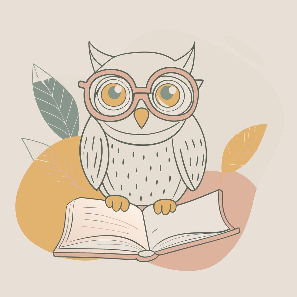 Hand-Drawn Wise Owl with Glasses Illustration vector