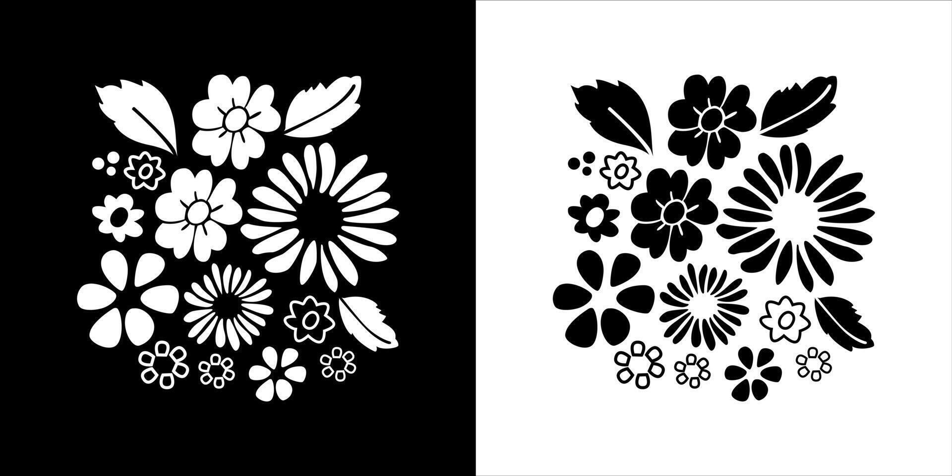 Silhouette flower set and leafs. vector