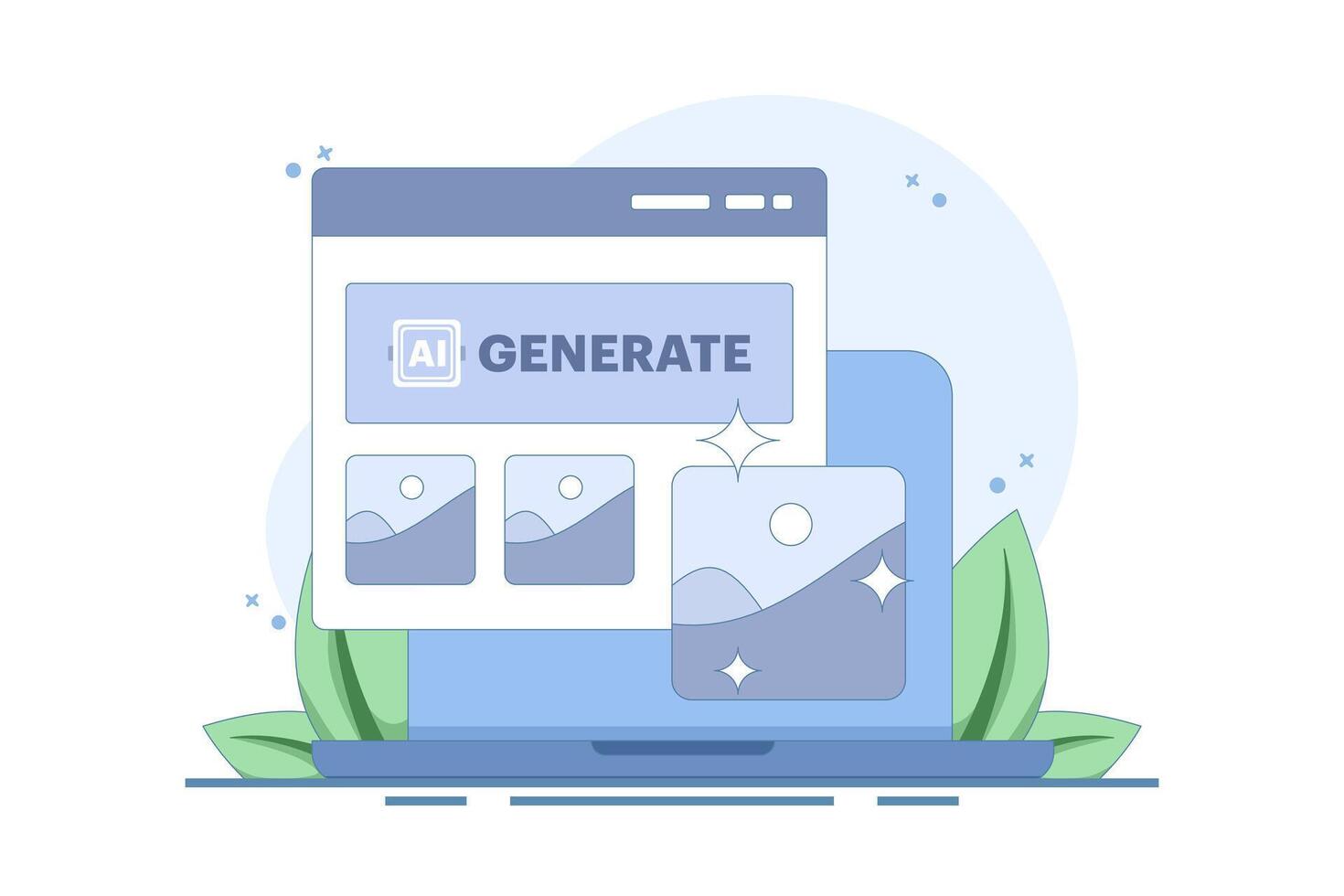 AI Image Maker Concept, Artificial intelligence generates image with command, AI tool inputs word command to become image. flat cartoon design illustration on Background vector