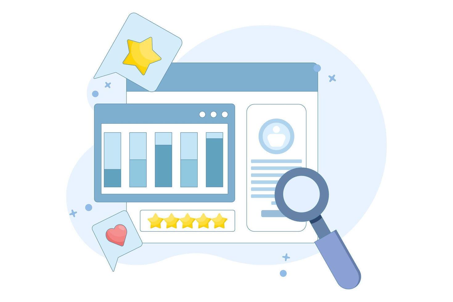 Customer analysis software concept, business intelligence, website report, customer data analysis, website traffic, data graph diagram, customer profile interface. flat design illustration. vector