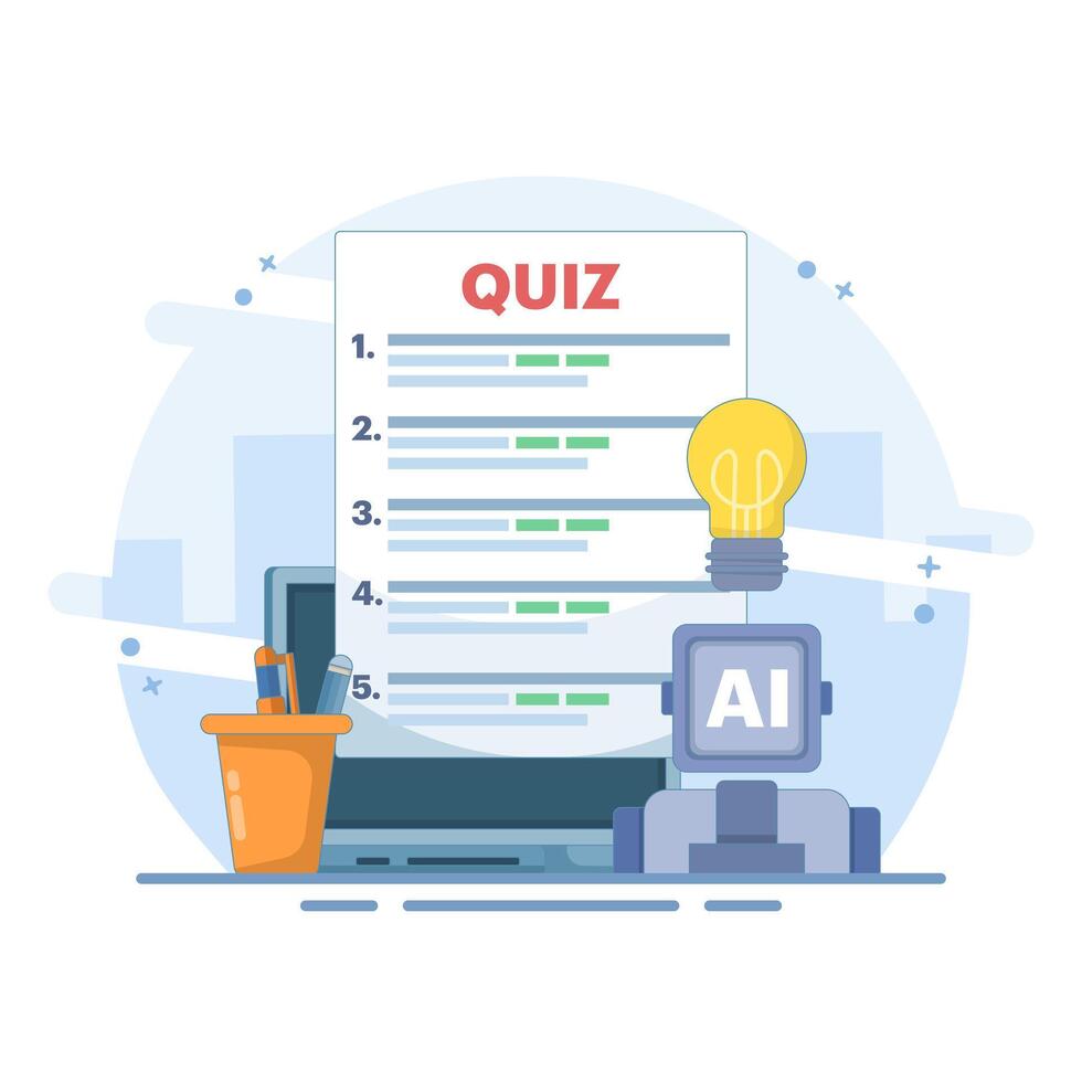 technology concept for answering questions. answering questions with the help of AI or artificial intelligence. illustration of asking a robot for help to answer a quiz. flat style design illustration vector