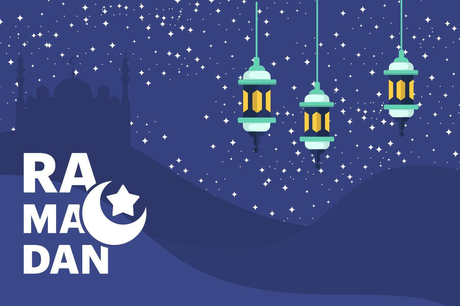 Ramadan Kareem Concept. Creative Ramadan Kareem Design. Poster banner, social media post, postcard, background, greeting card, template, backdrop, web banner design etc. flat cartoon. vector