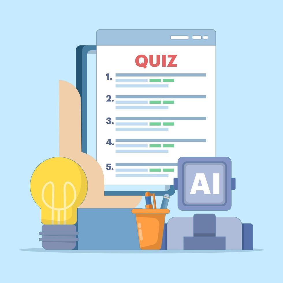 technology concept to answer questions. answering questions with the help of AI or artificial intelligence. illustration of asking a robot for help to answer a quiz. design illustration. vector