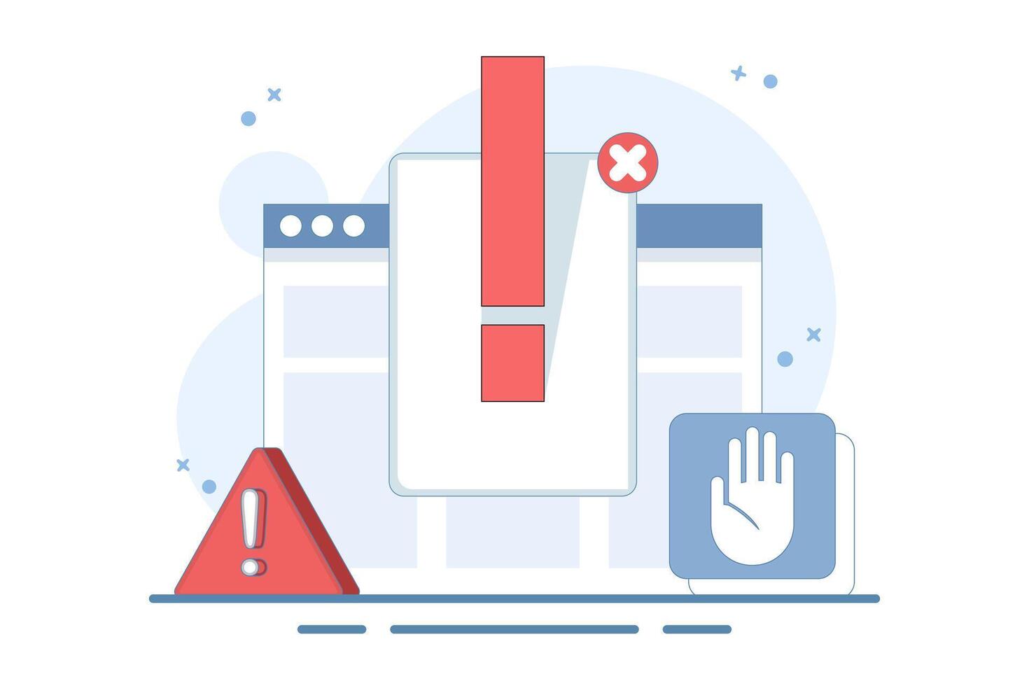 Online Fraud Warning Concept Data Warning Message or Exclamation Mark Danger Warning Cyber Risk Fraud on Digital Internet Sites Laptop Computer PC, Unsecured Network Virus Attack. vector