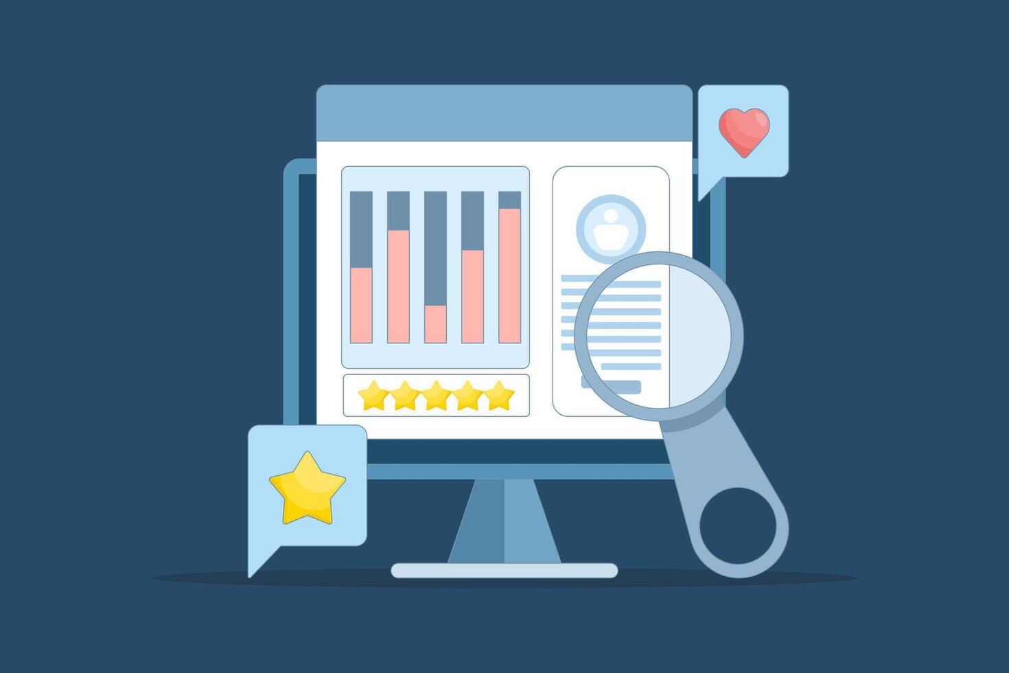 cliente análisis software concepto, negocio inteligencia, sitio web informe, cliente datos análisis, sitio web tráfico, datos grafico diagrama, cliente perfil interfaz. diseño ilustración en antecedentes. vector