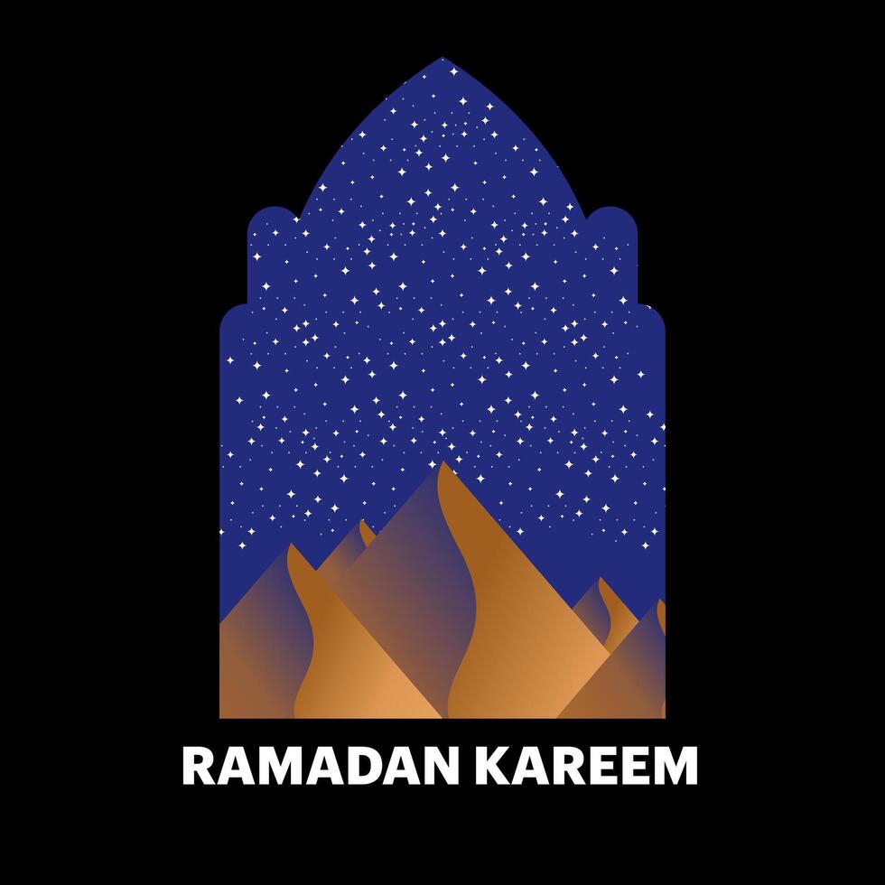 Ramadan Kareem concept, poster, greeting card, cover design with mosque, crescent moon and flat geometric style typography. Flat illustration on background. vector