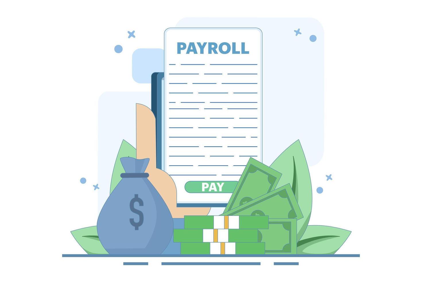 salary payment concept. Invoice paper. payroll, invoice sheet. Payroll template, calculate salary, budget concept. Top view. Modern flat design illustration on background vector