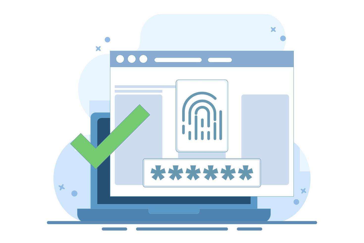 Fingerprint security identification concept via digital biometric sensor. Fingerprint online on computer or internet, secure fingerprint authentication and password ID access verification. vector