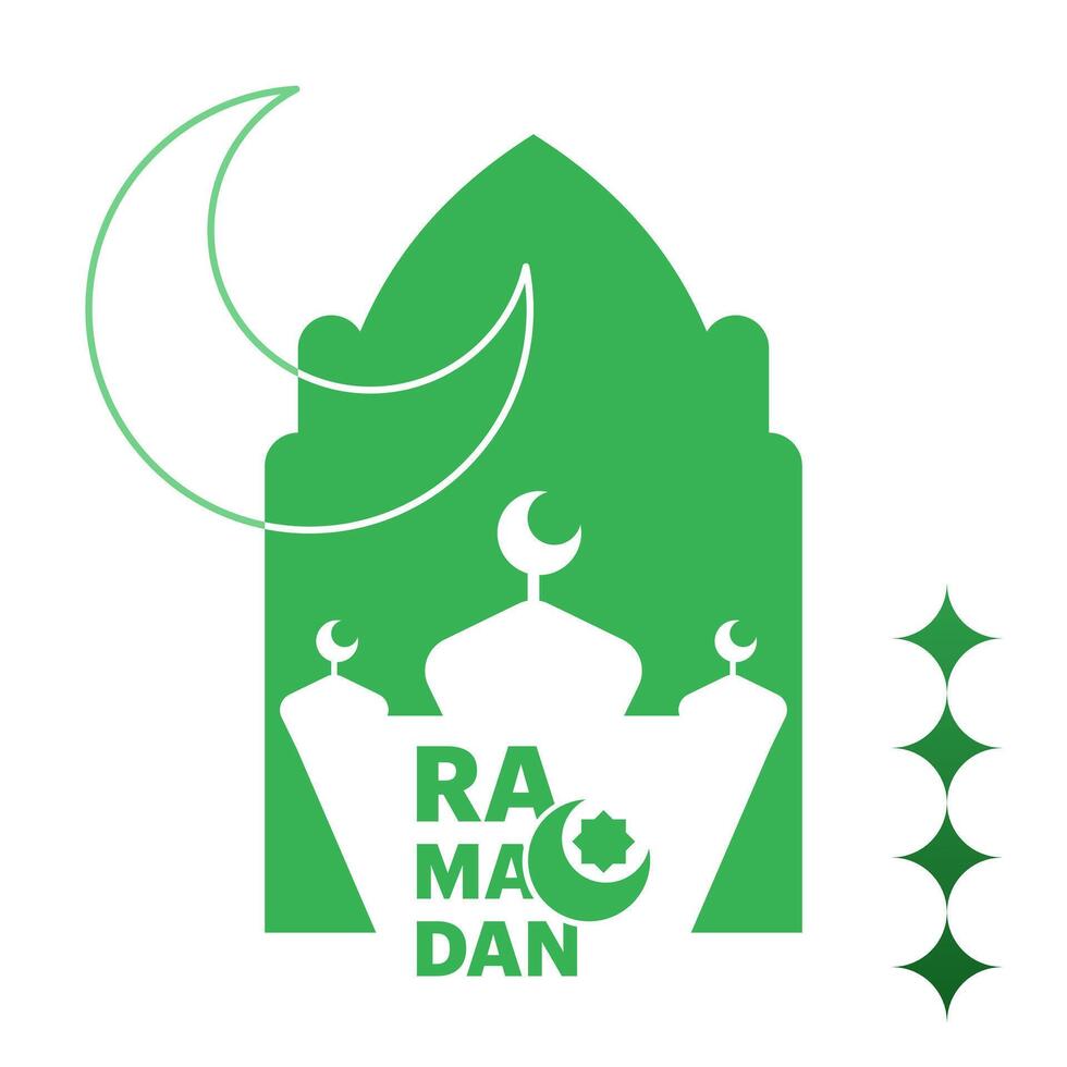 Ramadan Kareem concept, poster, greeting card, cover design with mosque, crescent moon and flat geometric style typography. Flat design illustration on background. vector