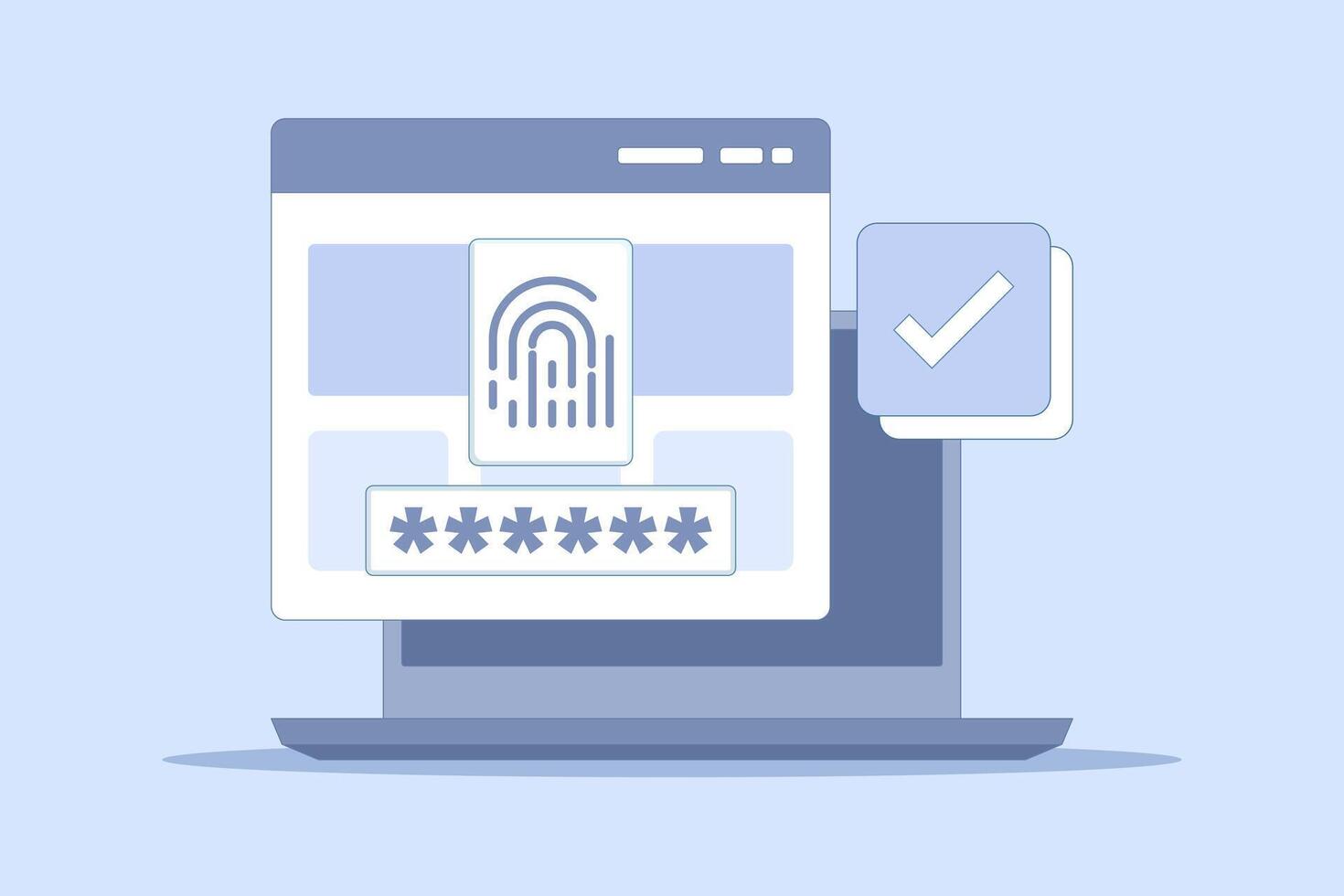 Fingerprint security identification concept via digital biometric sensor. Online fingerprint on computer or internet, secure fingerprint authentication and access verification, illustration. vector