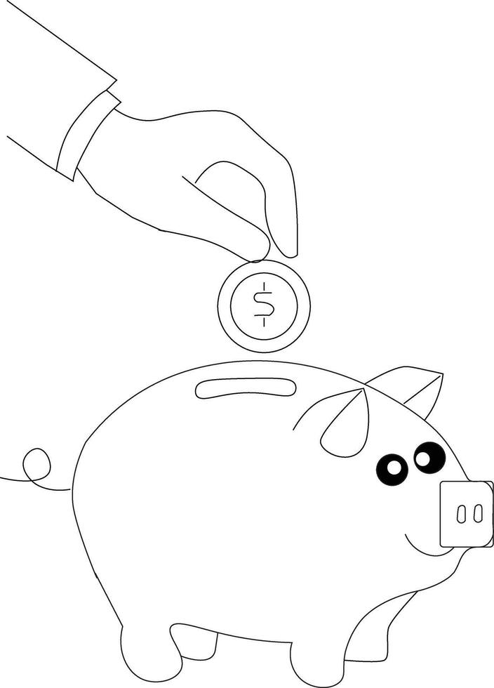 Piggy Bank Icon Hand Inserting Coin into Savings Box Financial Investment And Money Saving Symbol vector