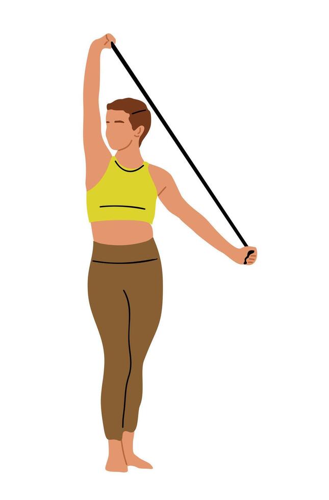 Young woman is holding a resistance band vector