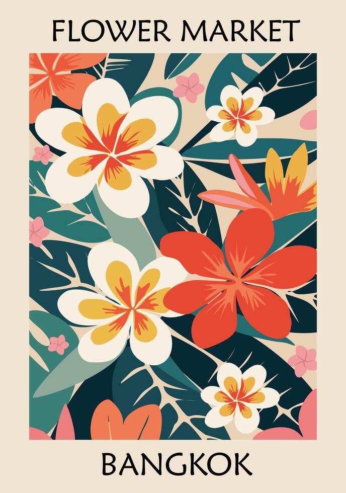 Flower Market Bangkok abstract exotic art poster vector