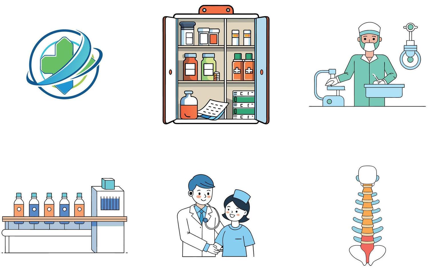 Professional doctor's medicine bundle. healthcare collection Icons vector