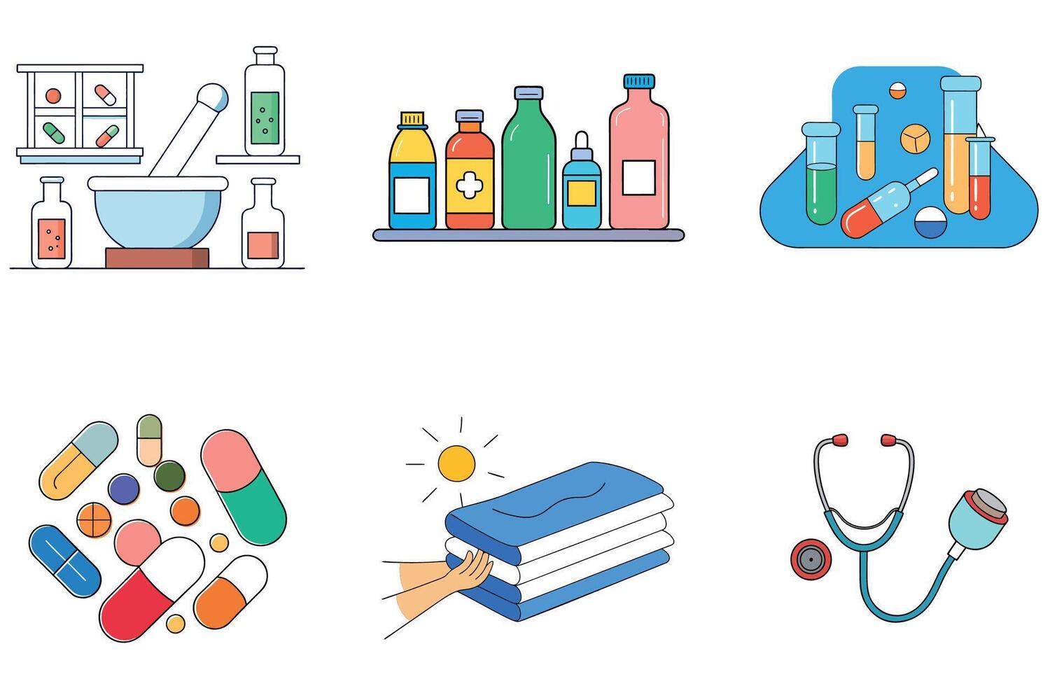 Doctor's notes medicine bundle a healthcare record collection Icons vector