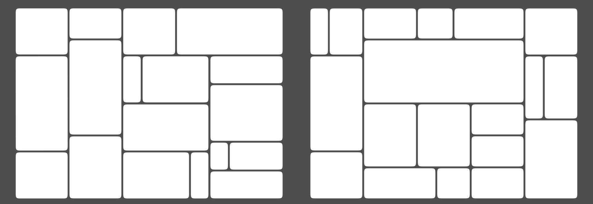 Photo layout bento mosaic ui design. Dashboard pattern, collage poster of bricks. Moodboard card wall for modular interface. Retro futurism gui infographics diagram. Corporate wireframe kit user space vector