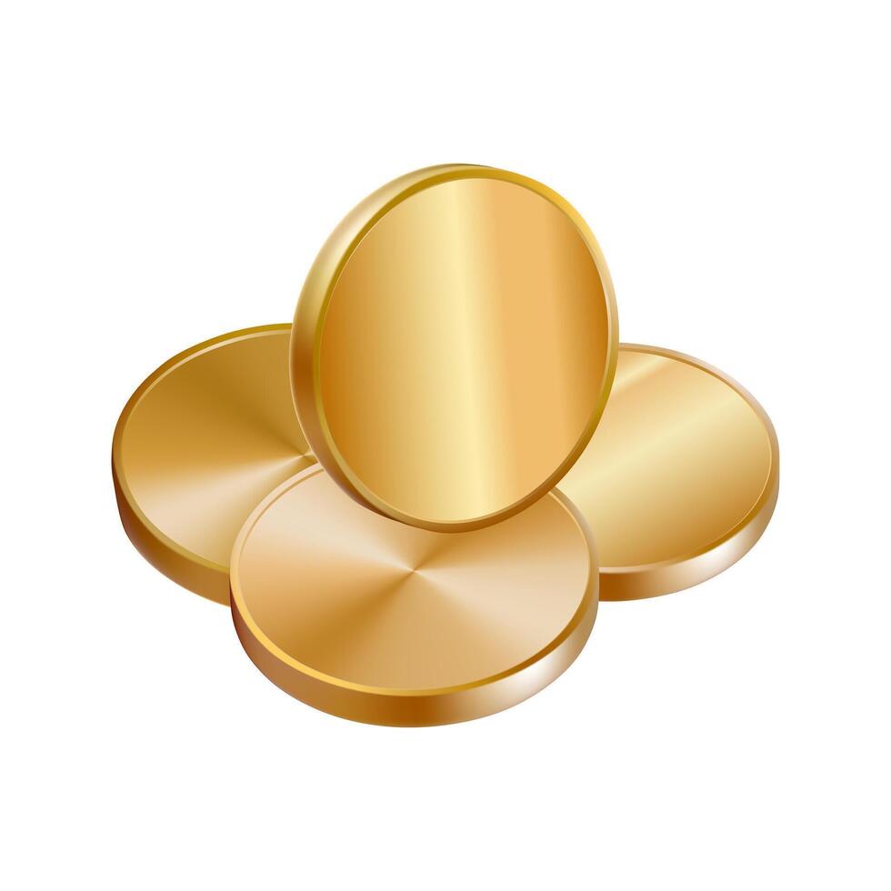 Golden coins small pile. 3d medal stack drop render icon. Falling cash stack currency change. Casino game chips loan. Premium loan icon emoji. Money mountain bunch isolated. Realistic finance vector