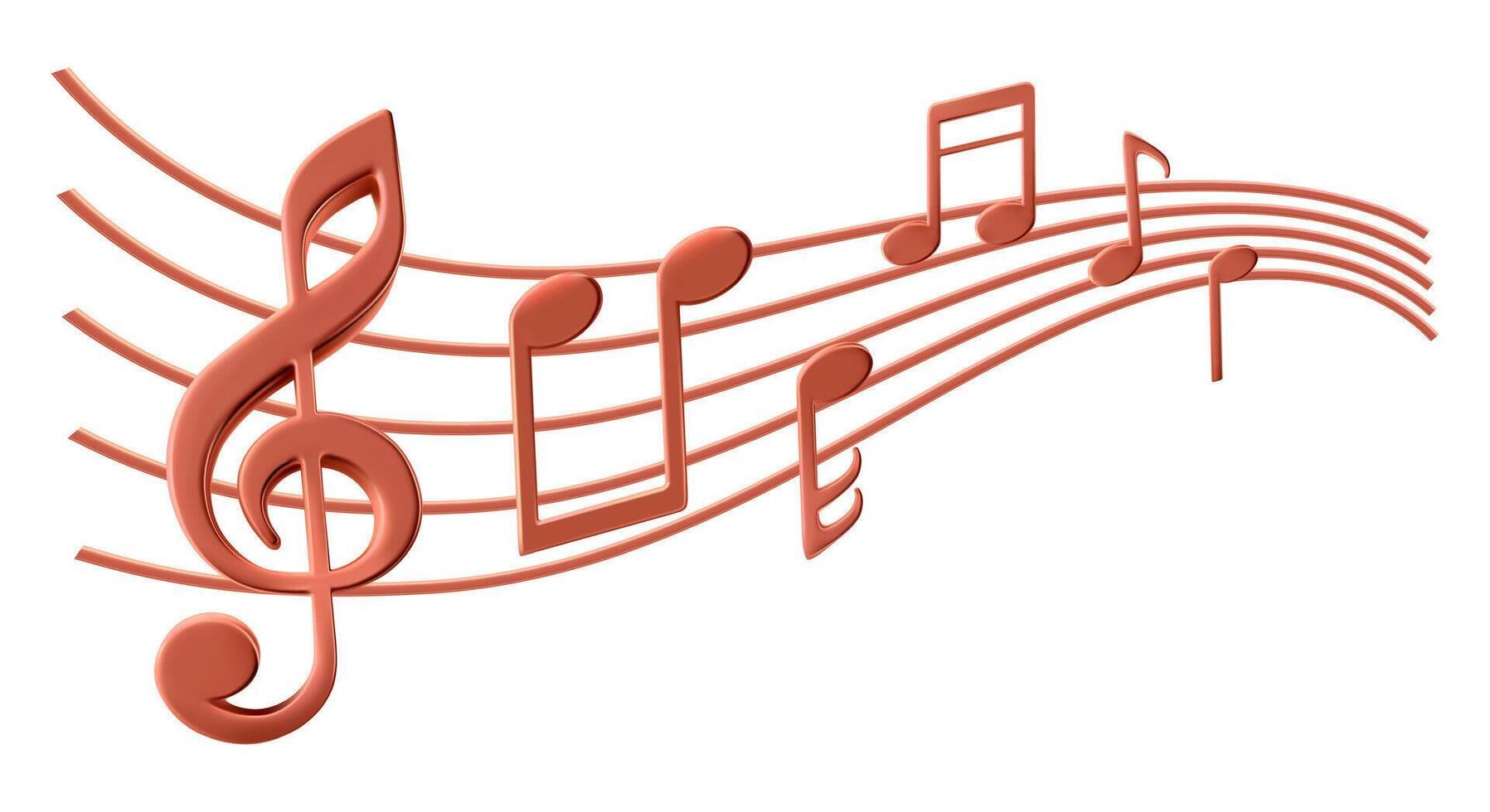 Music notes icon set. Rose gold melody illustration for singing song or playing instrument. Orchestra concert listening symbol. Wavy lines swirl as melody flow. Isolated abstract opera sign vector