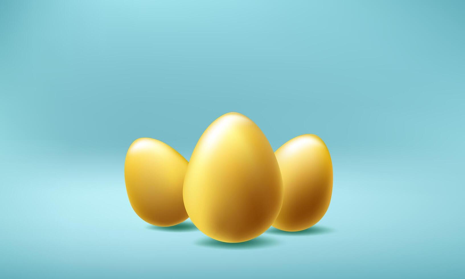 Easter day egg hunt, 3d metal golden day background. podium with flying april chocolate gifts, Happy minimalistic greeting card template. Pastel business offer spring design. Religious symbol vector