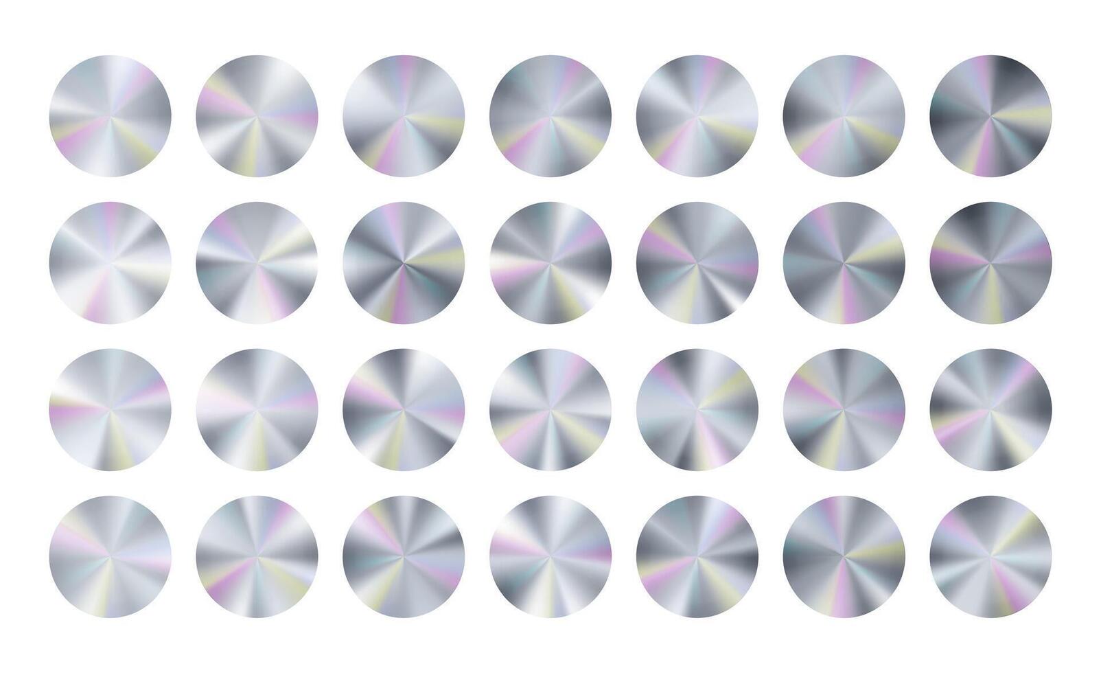 100 percent original holograph sticker. Platinum tape certification assurance. Hologram limited swatch label. Silver stamp best edition. Metal foil conical circle gradient. New logo icon metal badge. vector