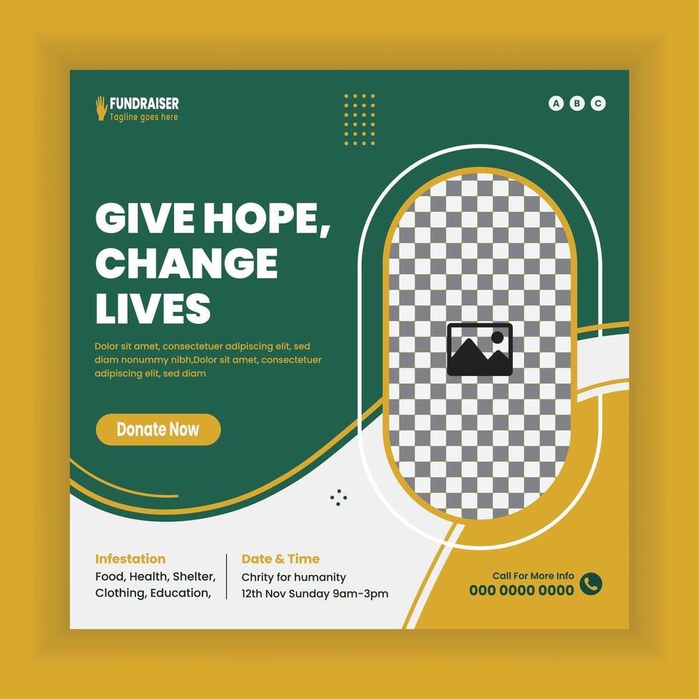 Donation and fundraising charity social media post or Charity activity web square banner template vector