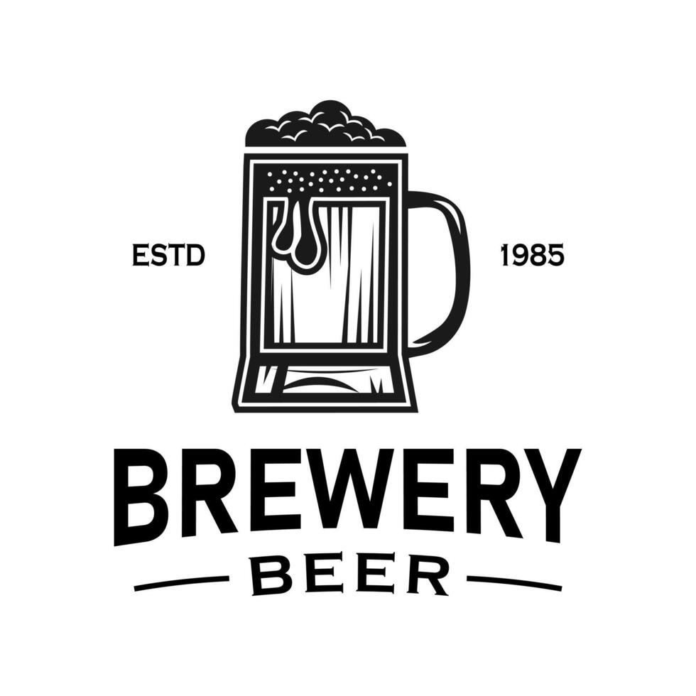 Silhouette logo design with Vintage Retro beer glass elements, suitable for branding bar, pub or beverage vector