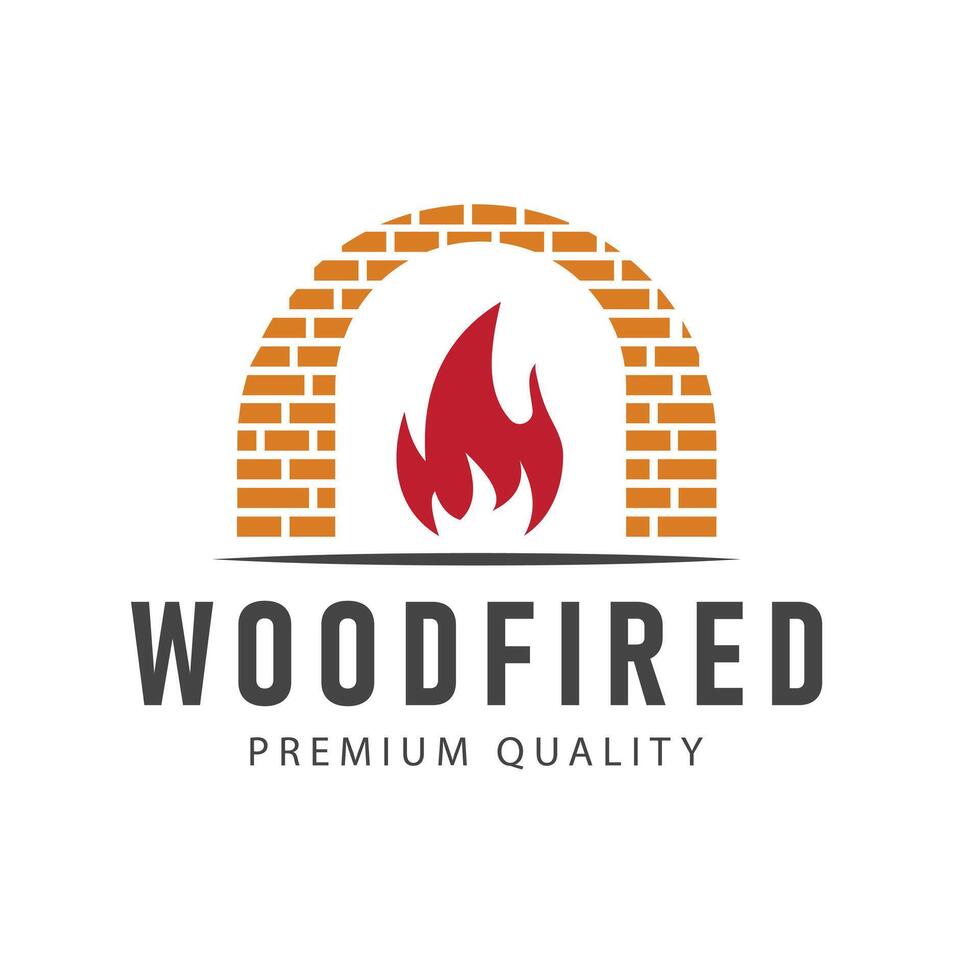 This illustration logo design features a pizza oven with a burning fire, creating a warm look, perfect for a restaurant brand, pizzeria vector