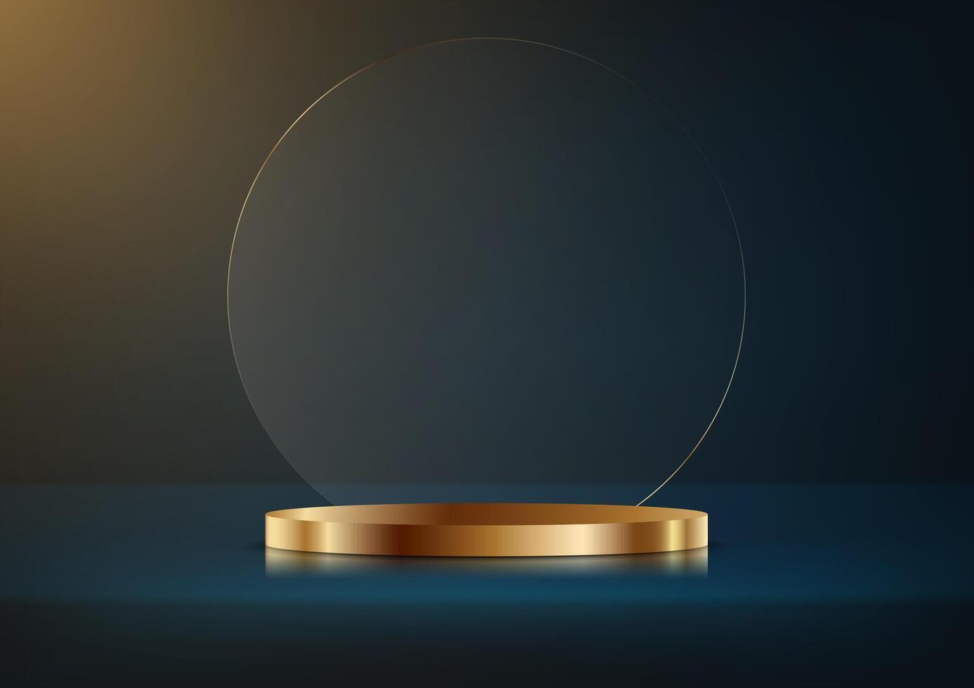 Dark blue background 3d with gold podium. 3D abstract studio room with pedestal podium. Space for selling products, backdrop, wallpaper, background, text. illustration. vector