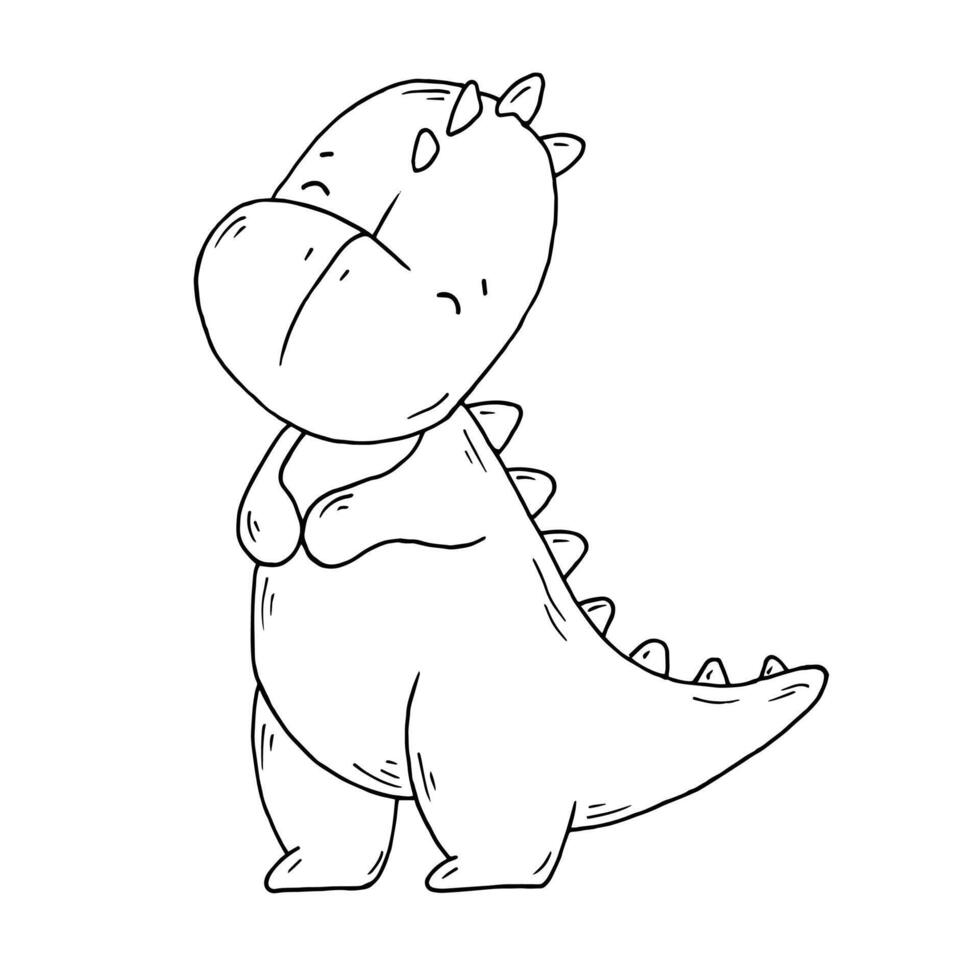 Graphic black and white little dinosaur, tyrannosaurus. vector