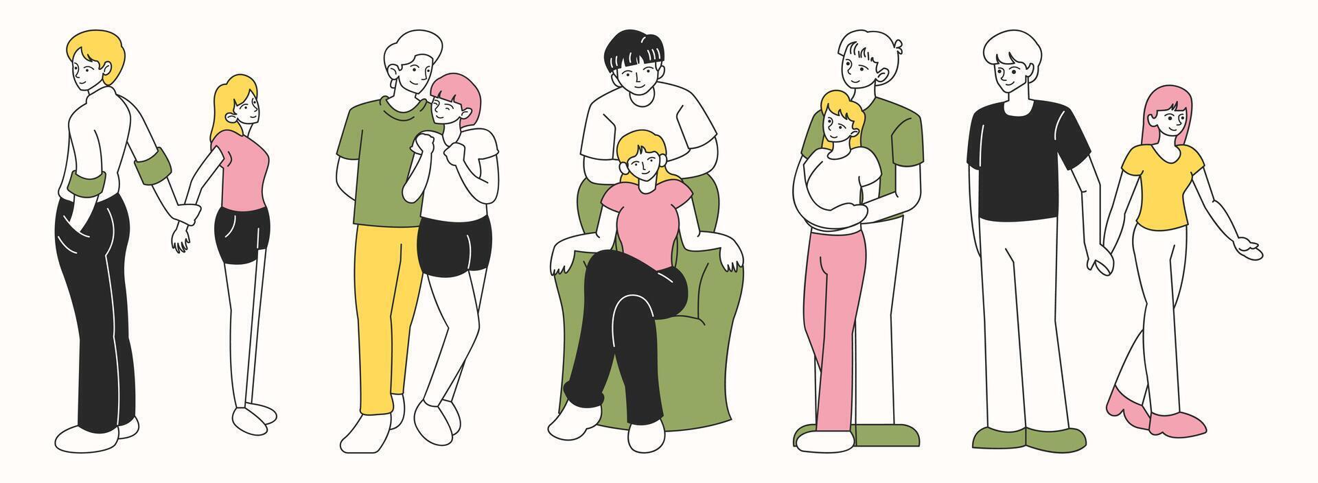 A group of people are sitting on a couch. Romantic Couple in Valentine Day vector