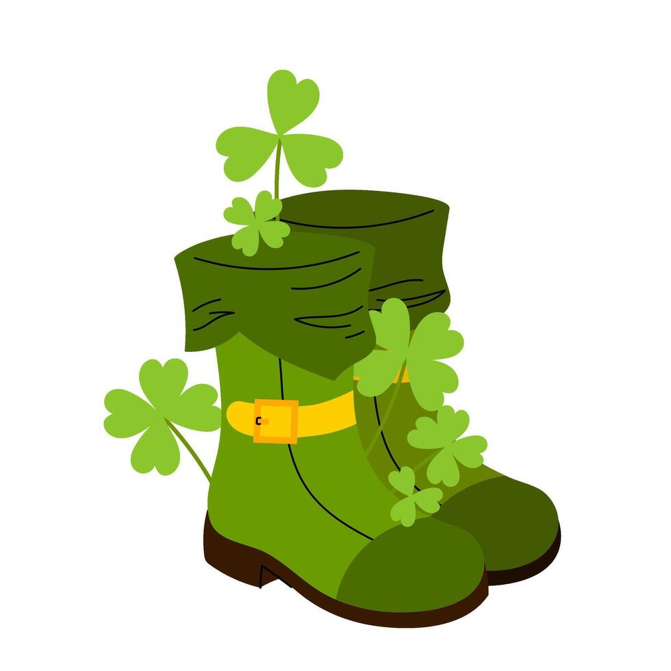 leprechaun boot illustration. Happy Saint Patricks day. Clover leaves. Holiday character clothes. vector