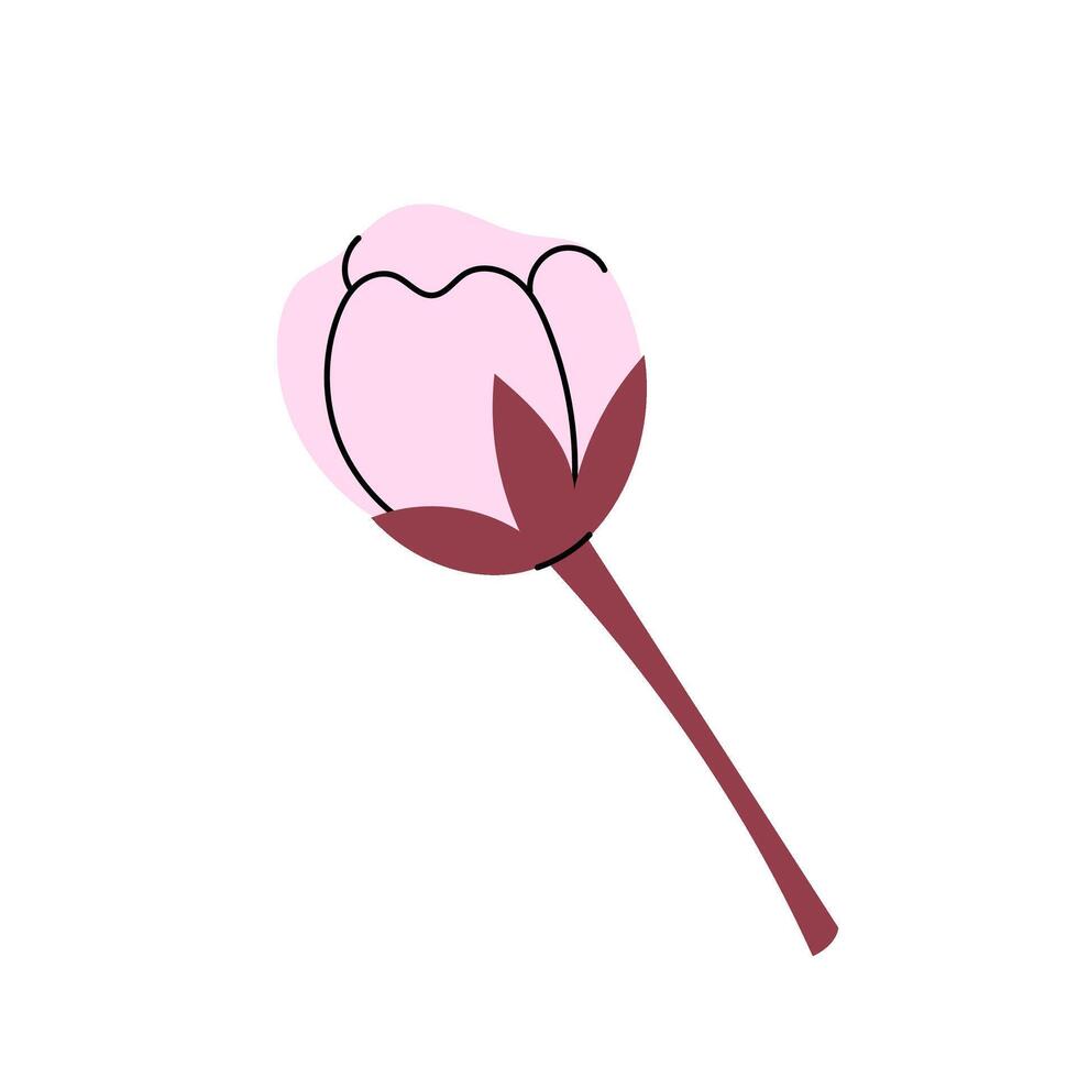 Sakura flower. Pink flower bud. Blooming. Botanical element for spring festival. Hanami. Flat illustration on white background. vector