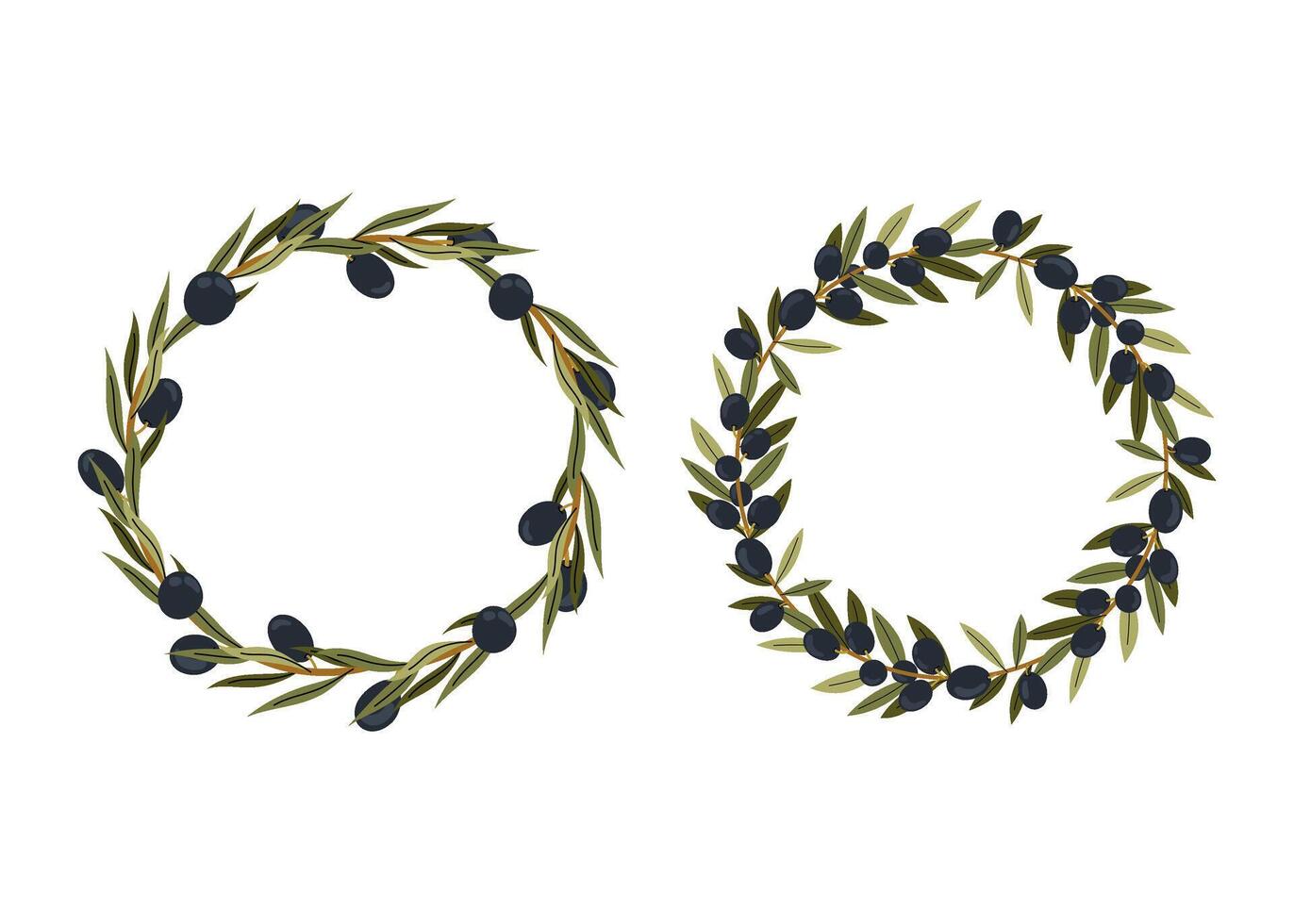 Black olive wreath. Round foliated frame with olives. Plant wreaths. Space for Text, photo. Card template for Wedding, Invitation, Greeting. Tree branches. vector