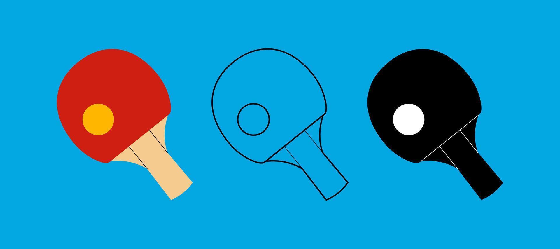 Ping pong rackets set icon color, outline, black and white. For sports themes, outdoor games and team activity concepts. vector