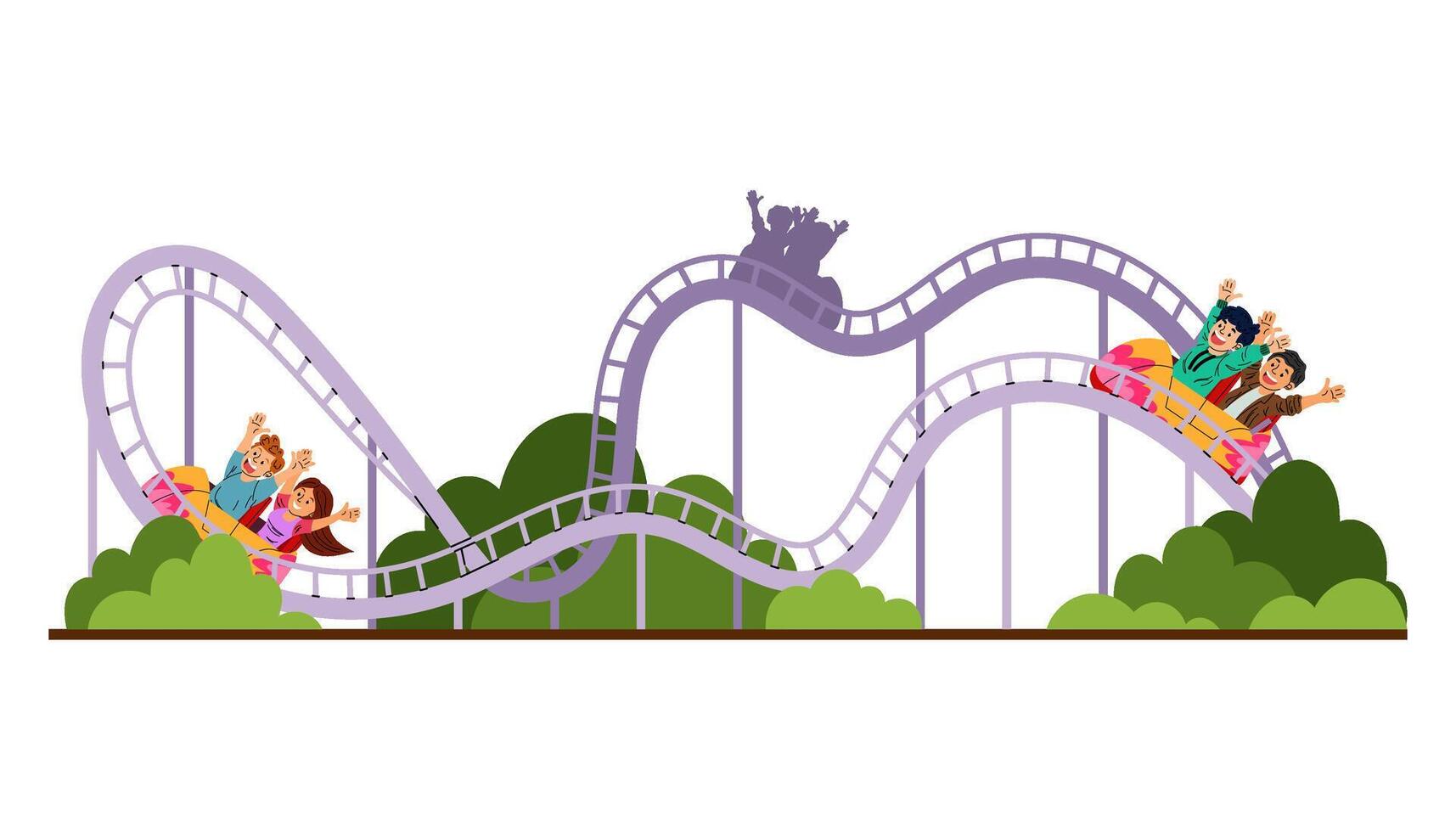 Roller coaster. Amusement park. Extreme attraction. People ride roller coasters. Flat illustration isolated on white background. vector