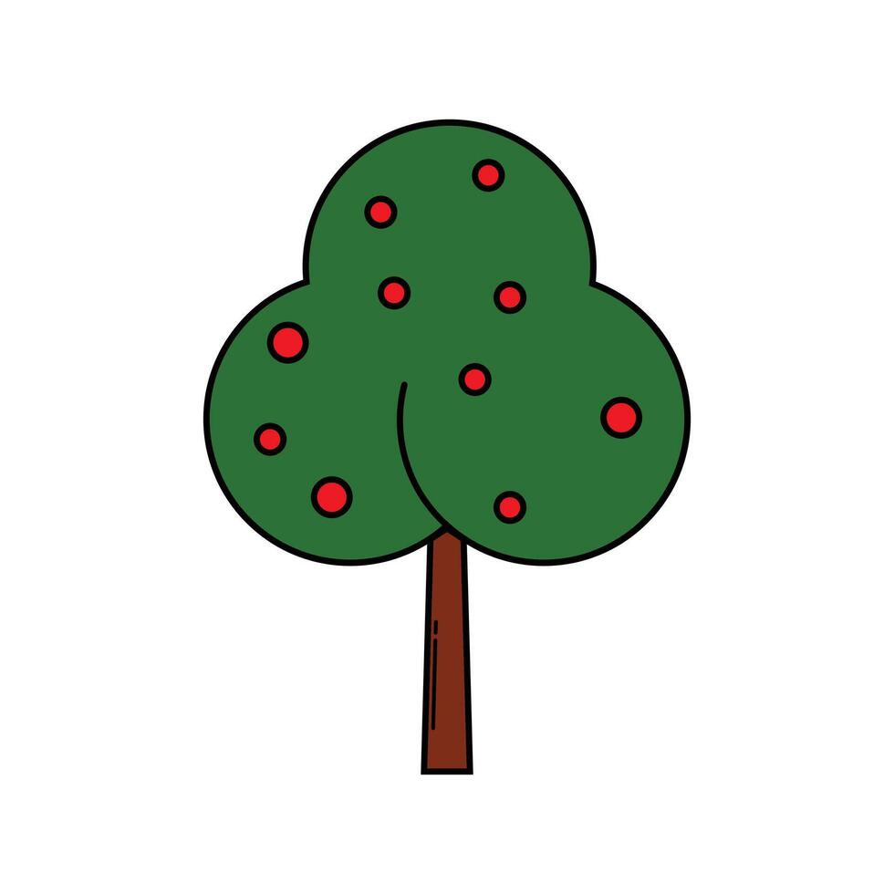 Cartoon Tree Illustration with Red Fruits vector