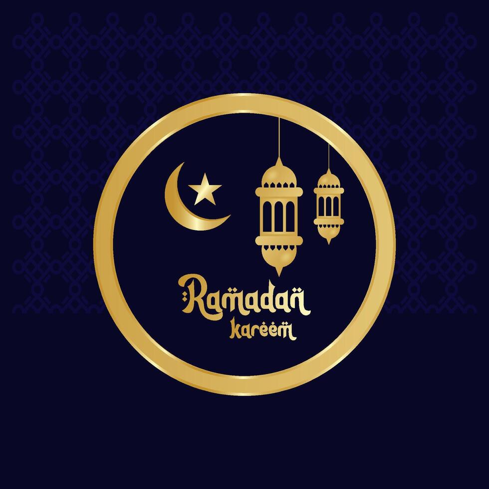 Ramadan kareem islamic golden background. Ramadan illustration with golden moon and lantern on dark blue background for holy month celebration. vector