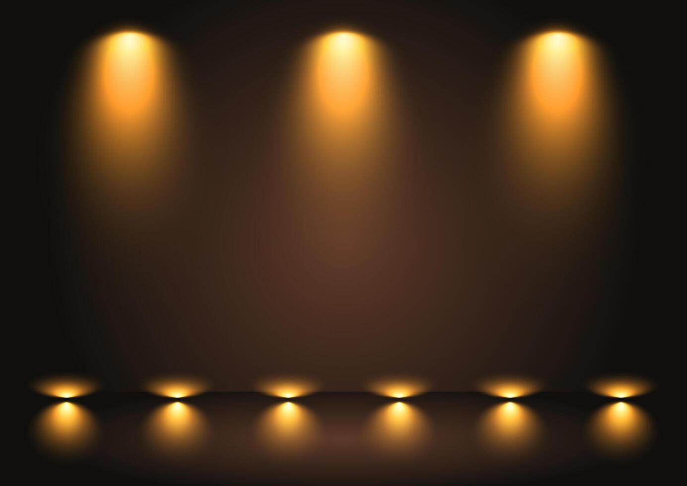 Display background with golden glowing spotlights and floor lights vector