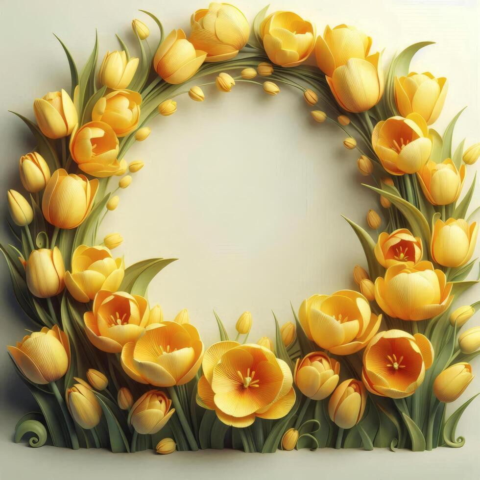 Beautiful composition of yellow tulips in the form of a round frame photo