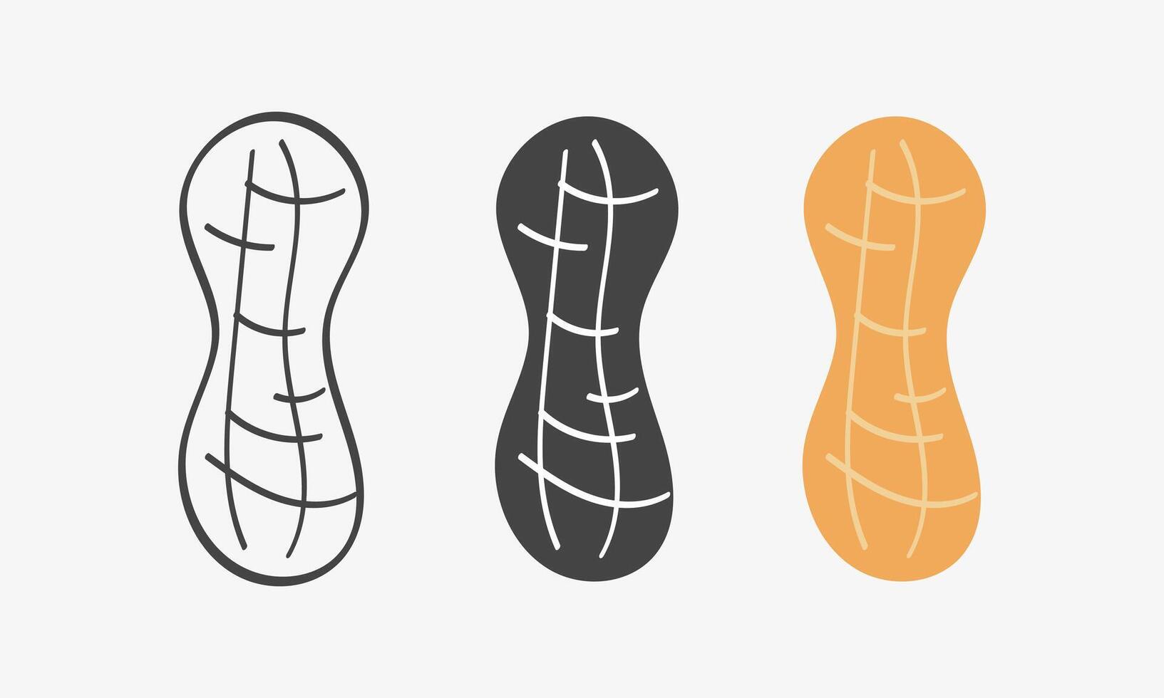 Set of peanut nuts. Sketch, black silhouetet and flat icon peanut illustration vector