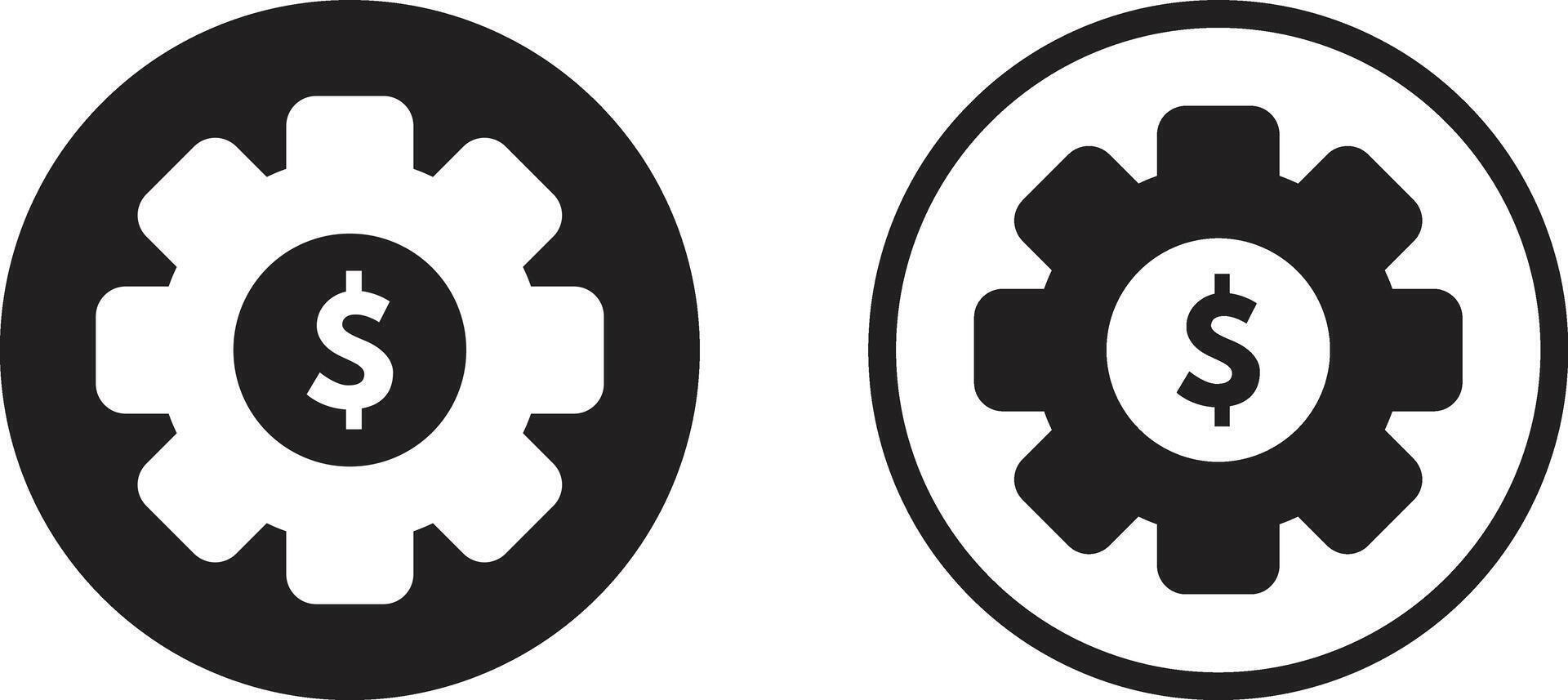 Dollar gears icon set in two styles . Cogwheel with dollar sign . vector