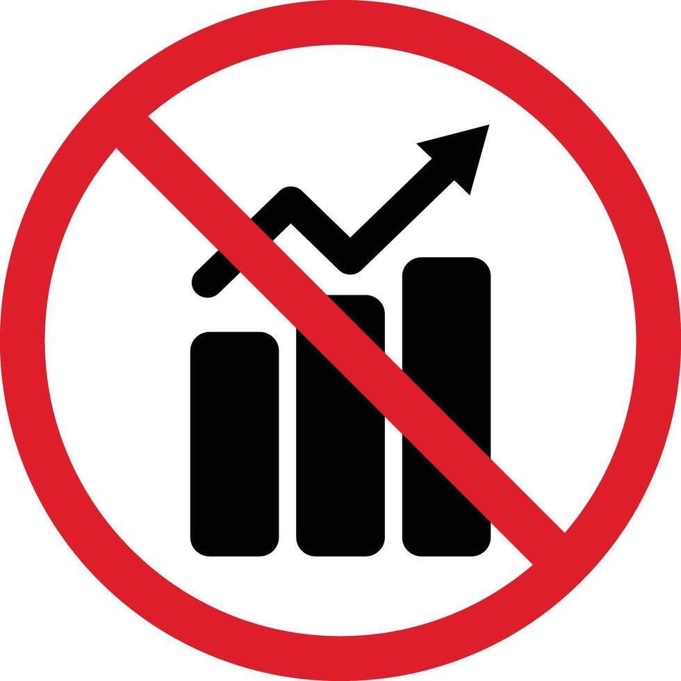 No growing graph sign . No grow up chart sign . illustration vector