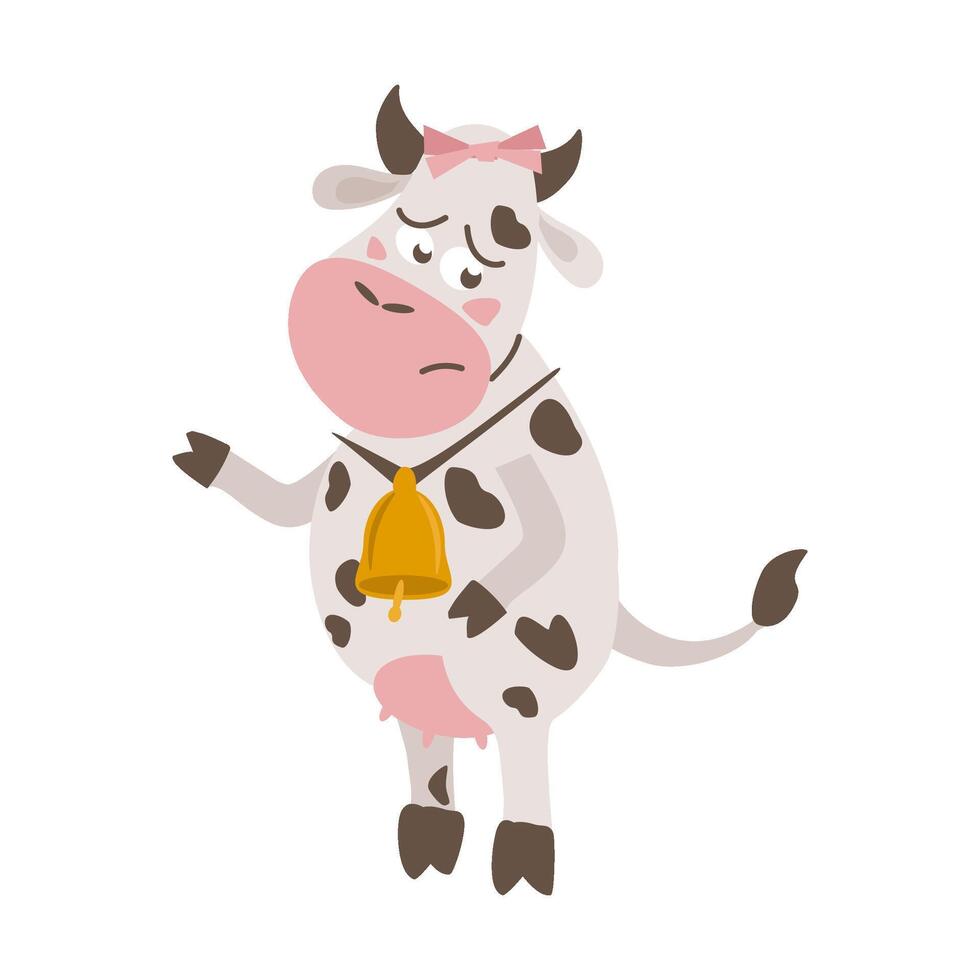 Sad cartoon cow on hind legs vector