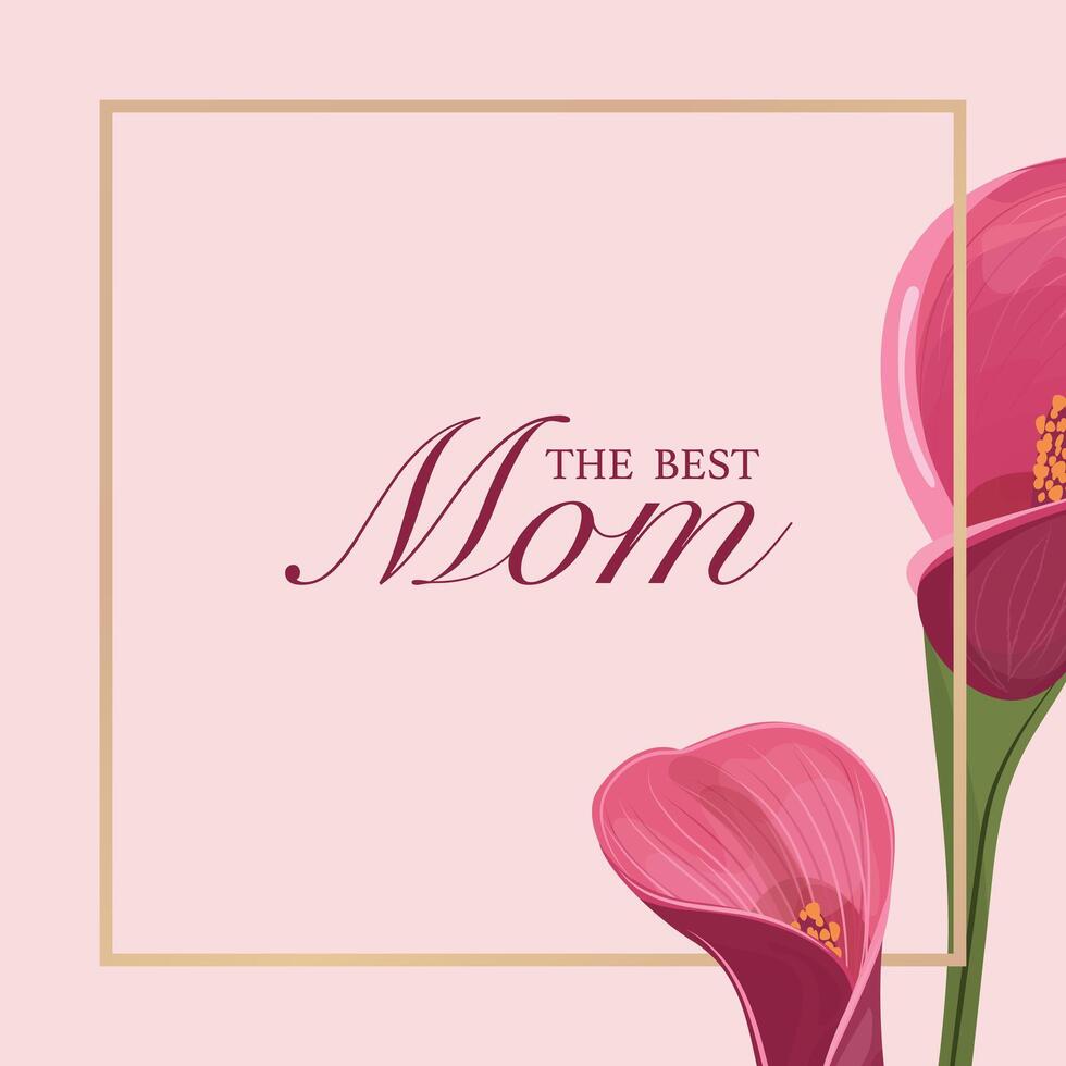 Beautiful greeting card for Mothers Day, featuring red flowers and stylish gold frame vector