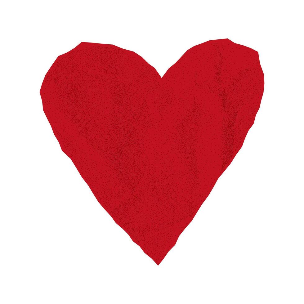 Torn red crumpled paper heart with jagged edges, resembling a notebook sheet sticker, valentine collage, romantic love theme vector