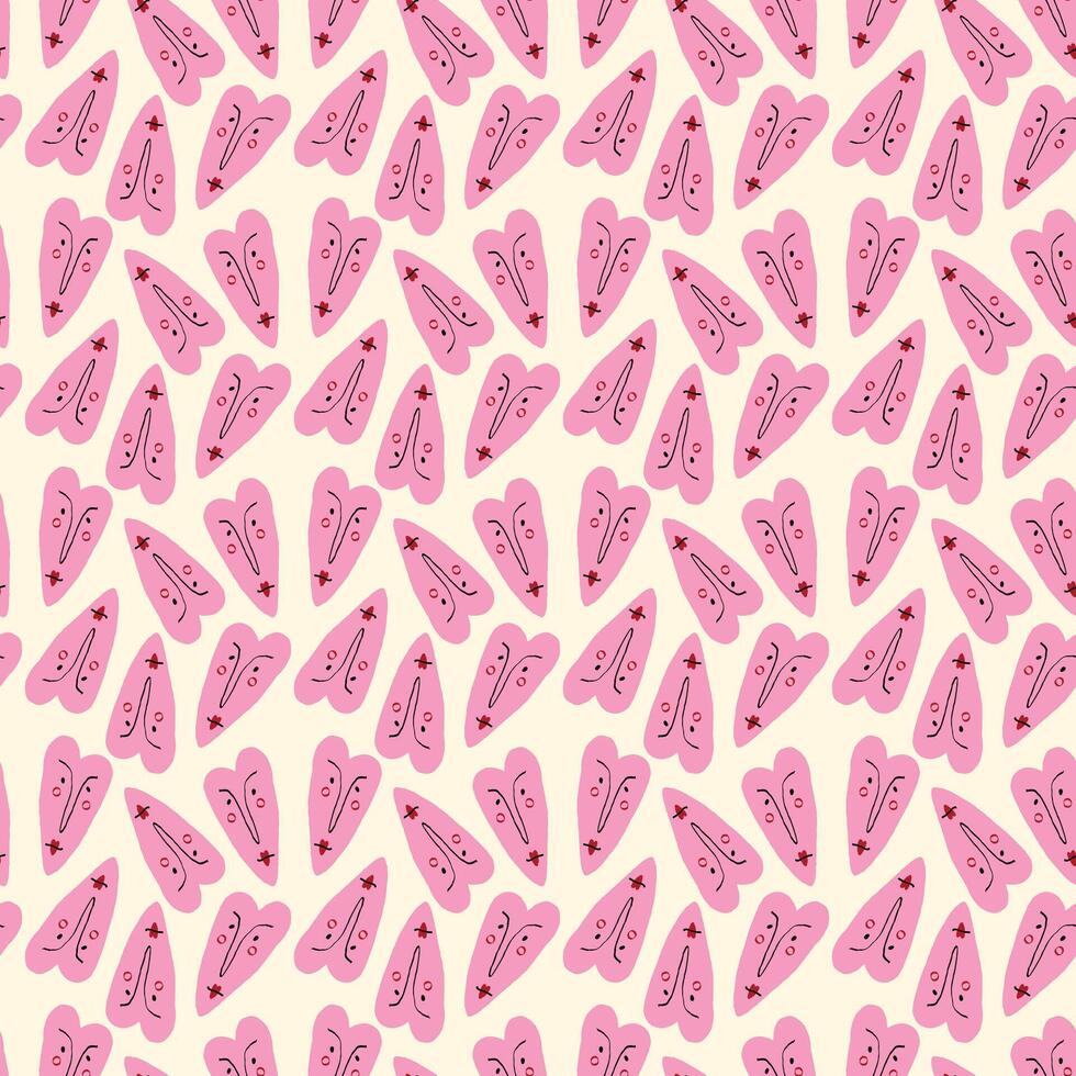Valentines Day pattern with ugly devil hearts. Groovy cute love characters vector