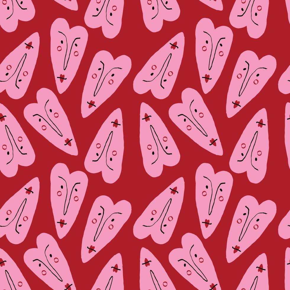 Valentines Day pattern with ugly devil hearts. Groovy cute love characters vector