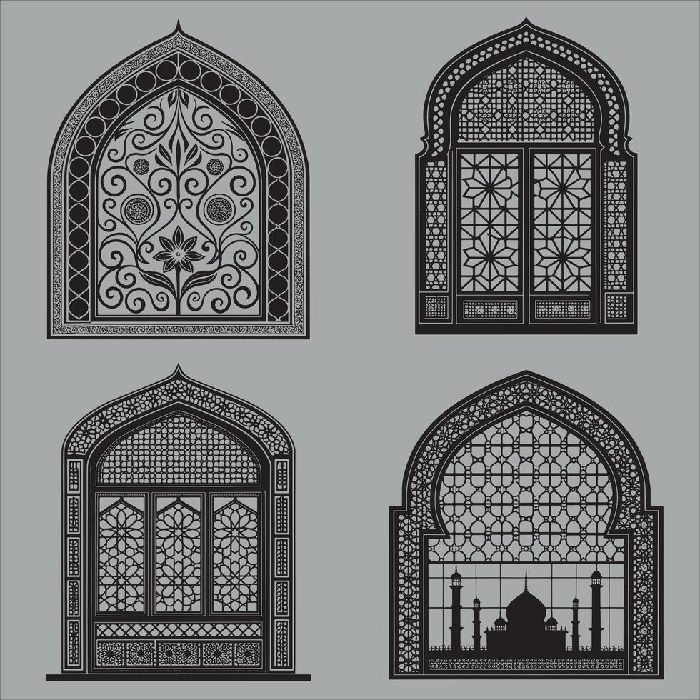 Intricate Islamic Window Frames Art vector